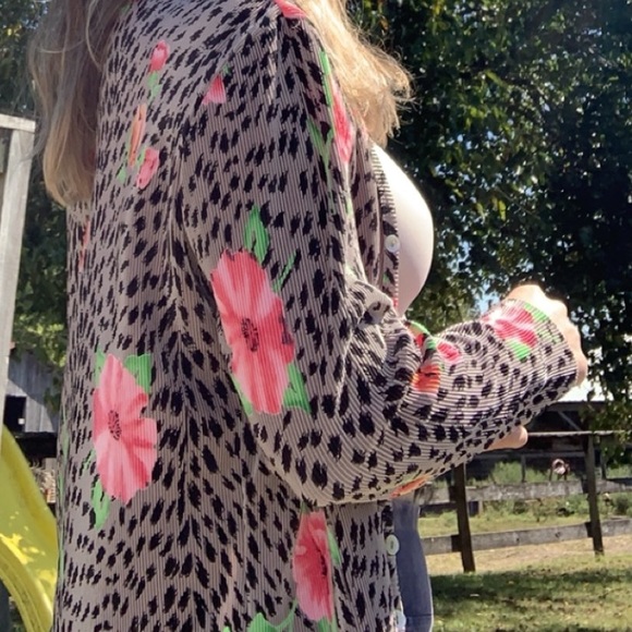 Vintage TESS Ribbed Leopard Dalmatian Vibrant Bright Floral Pattern Cardigan - Picture 7 of 15